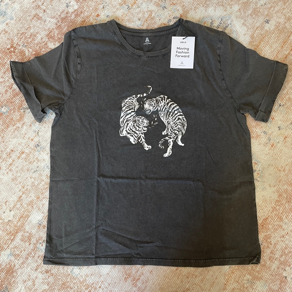 Able Gloria Graphic Tee in Washed Black NWT